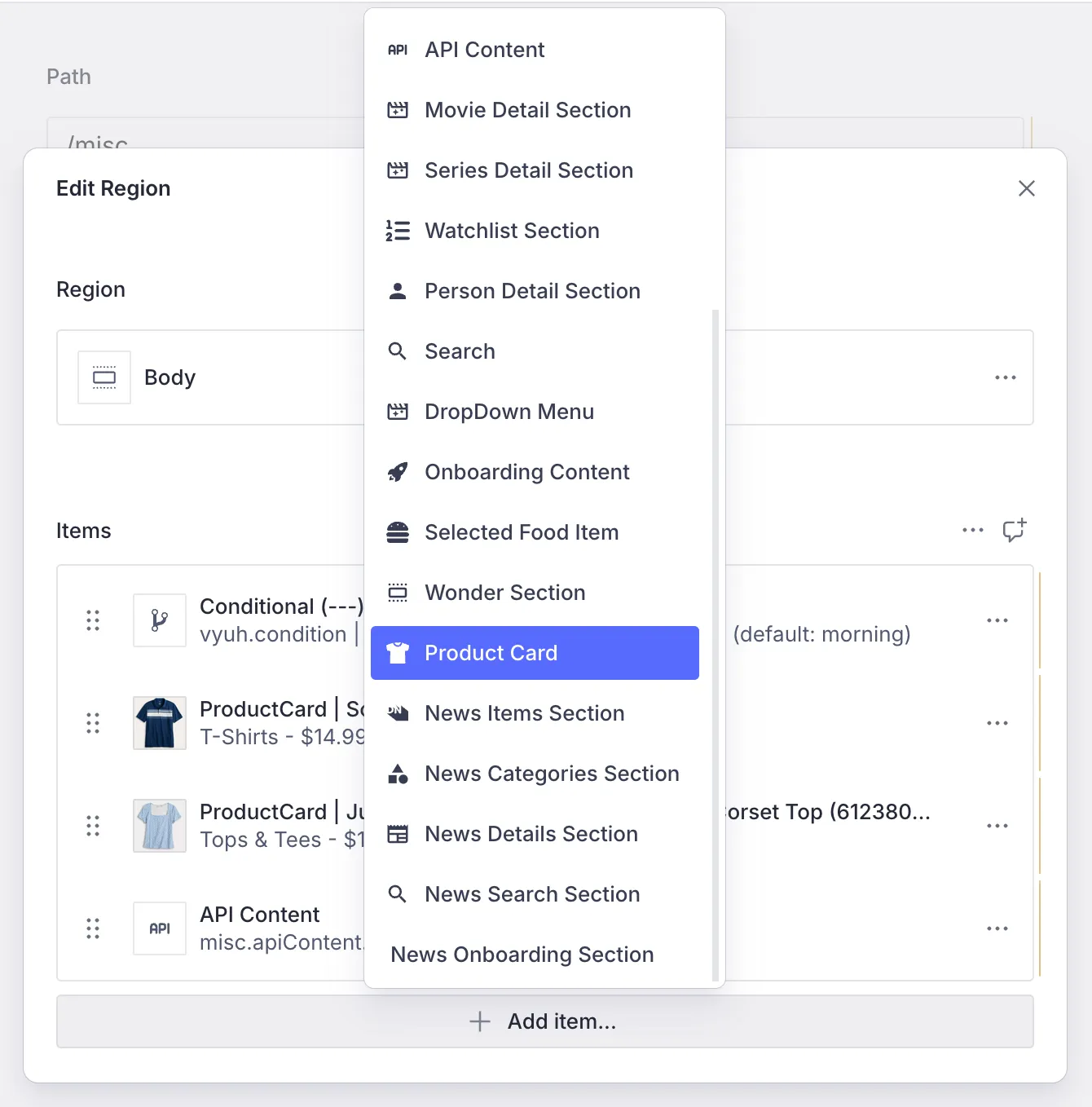 Adding a Product Card to the body region