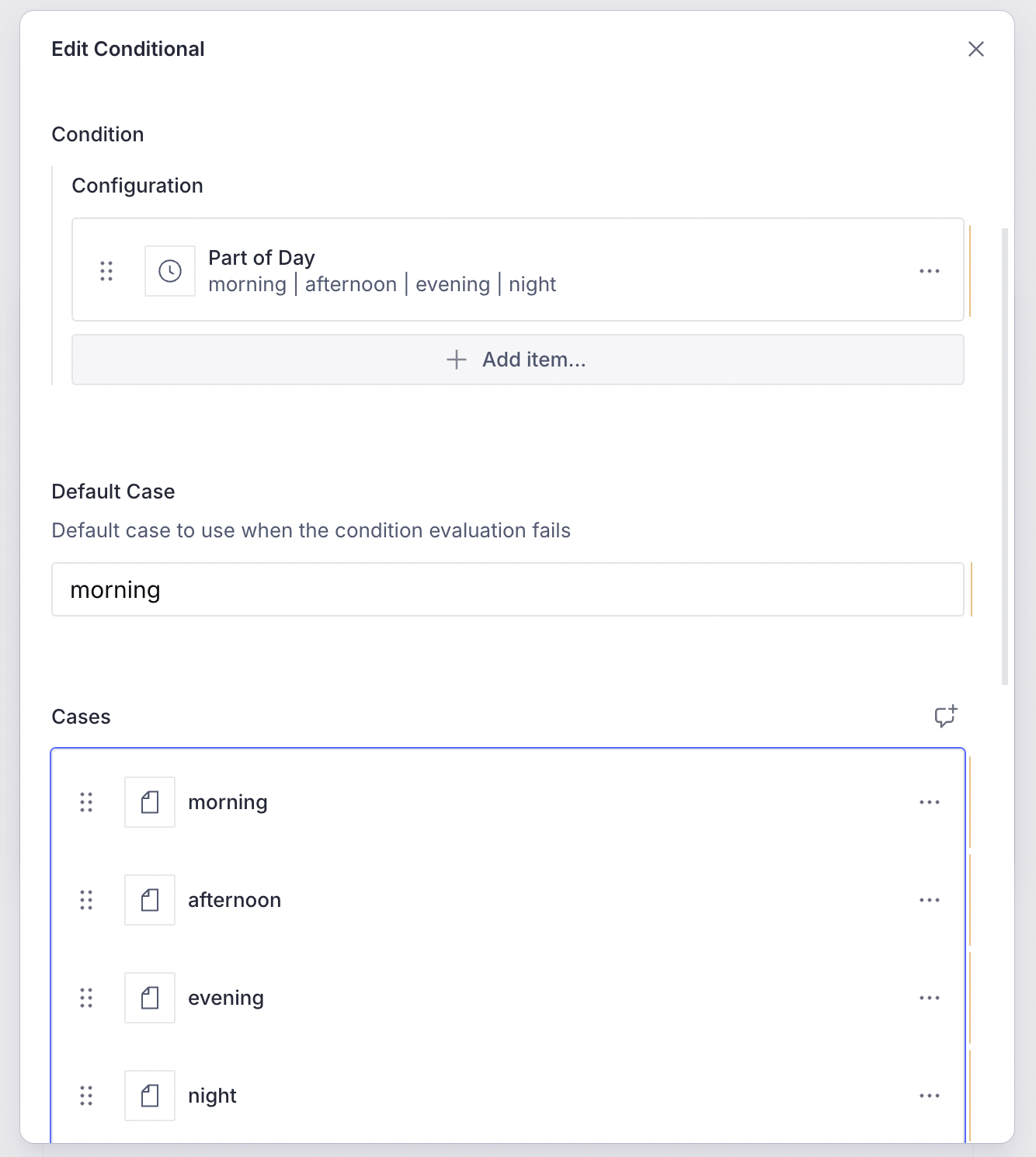 Configuring a Conditional block with Part of Day condition